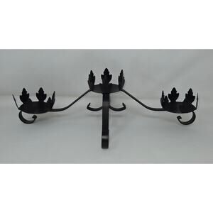 Black Wrought Iron Medieval Brutalist 3 Candle Sconce Centerpiece 16" Tabletop